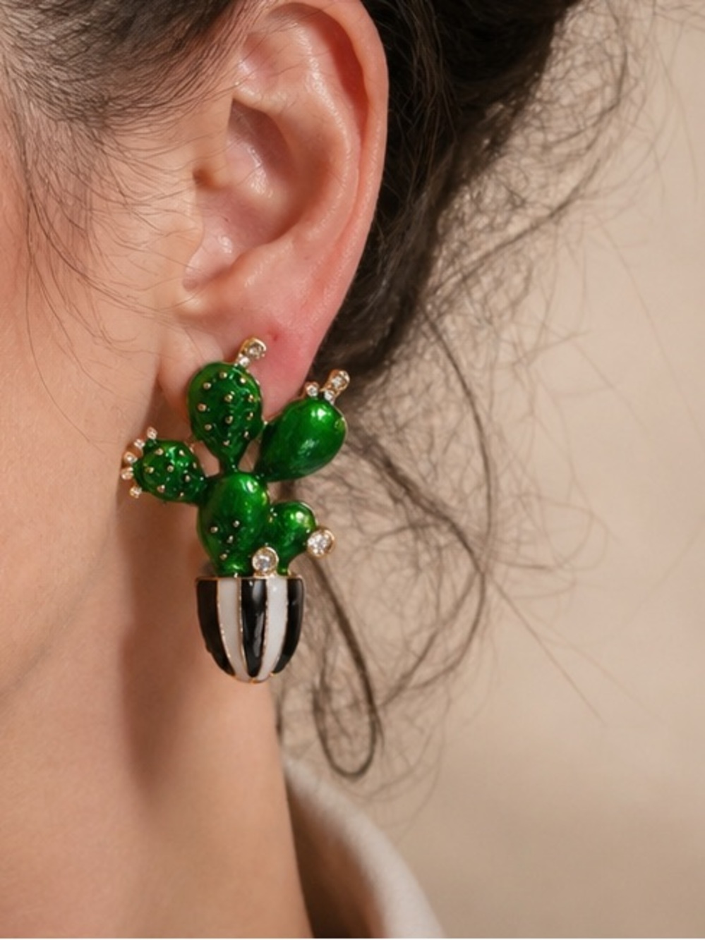 Green Cactus Drop Earrings - Women Jewelry